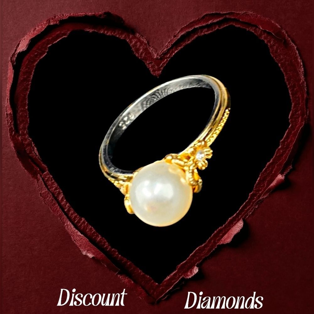 South Sea Shell Pearl Cocktail  Ring 18K Gold on 925 Sterling Silver